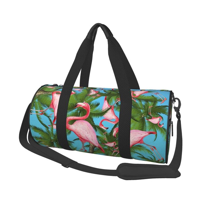 Дорожня сумка з тропічним дизайном (фламінго, пальми) для фітнесу, спорту, велика сумка для подорожей, на нічліг та на вихідні для жінок та чоловіків