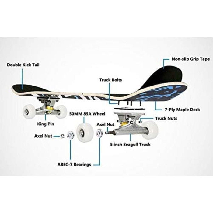 Скейтборд Letter Pattern Double Kick 31" 79.5x20 см 7-шаровий канадський клен повний круїзерний скейт для дітей підлітків дорослих універсальний стріт трюки увігнута дека літерний візерунок оригінал 2025