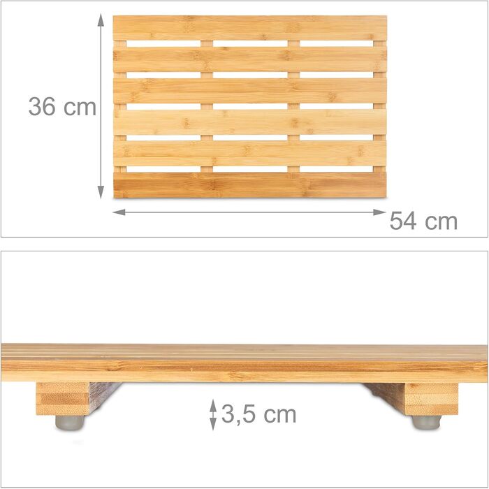 Килимок для ванни Relaxdays з бамбука, 54 x 36 см, нековзний килимок для душу для ванни, душу, сауни, для приміщень та вулиці, натуральний