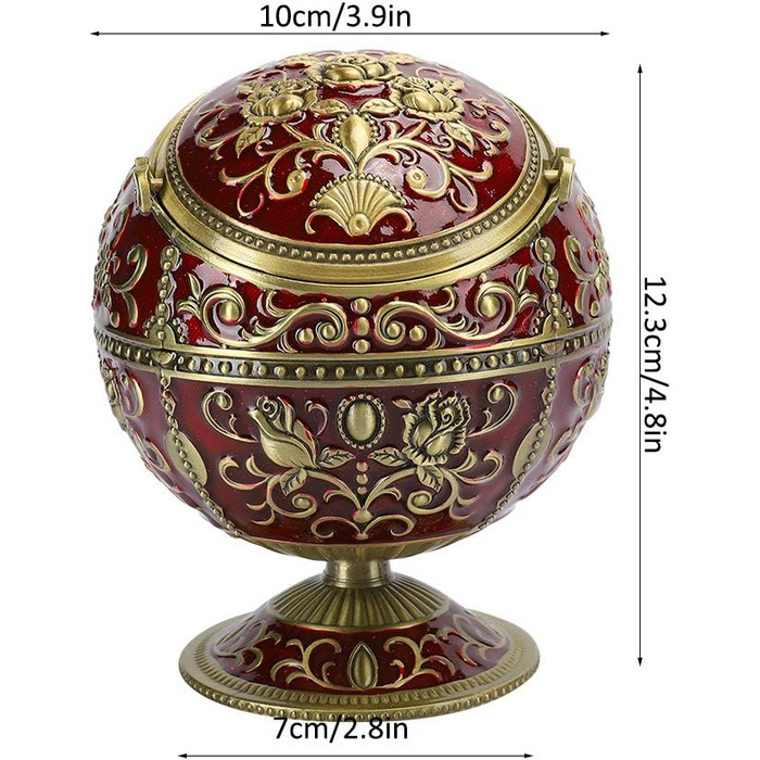 Попільничка Jaxenor Retro Globe з кришкою - старовинний дизайн квітки троянди, аксесуари для куріння з цинкового сплаву винно-червоного кольору