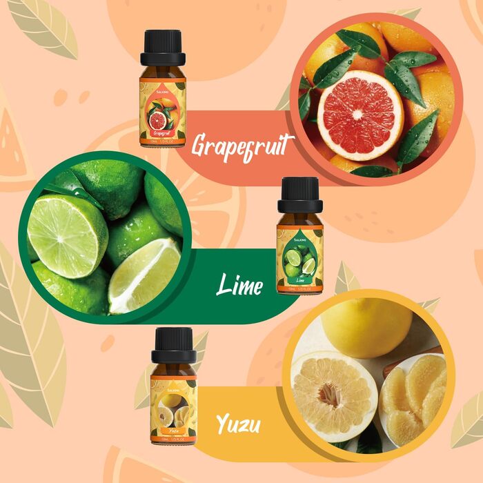 Набір ароматичних масел SALKING Citrus Fragrance Oil, Aromatherapy, 6x10 мл Arancia dolce, Bergamotto, Limone, Pompelmo, Lime, Yuzu - Citrus
