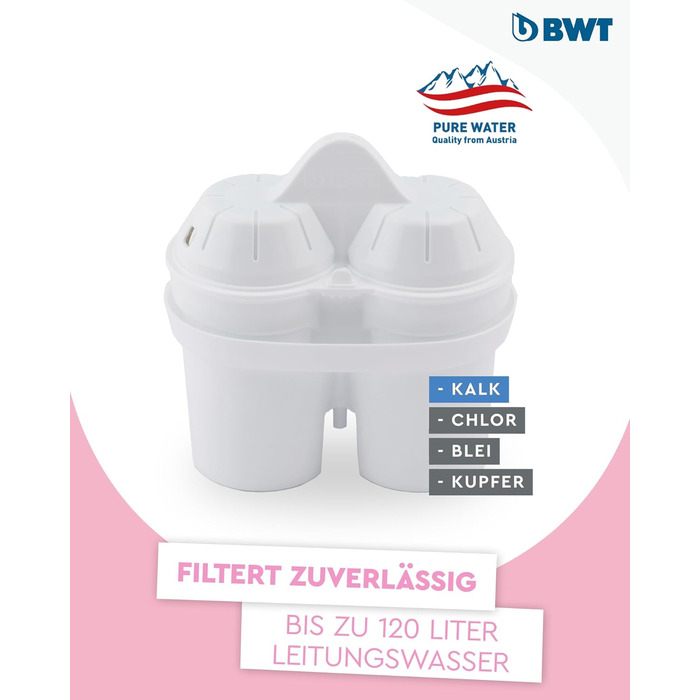 Фільтр для води BWT Vida White 2.6L Фільтр з 1 додатковим фільтруючим картриджем для мякої фільтрованої води Фільтр для води питної води Фільтри вапно, хлор, свинець і мідь, білий