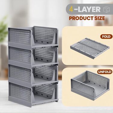 Комплект органайзерів для гардеробу з 4 предметів, компактний органайзер для гардеробу, багатофункціональний складний ящик із шухлядами, для спальні, кухні, ванної кімнати, офісу, гардеробу (темно-сірий)