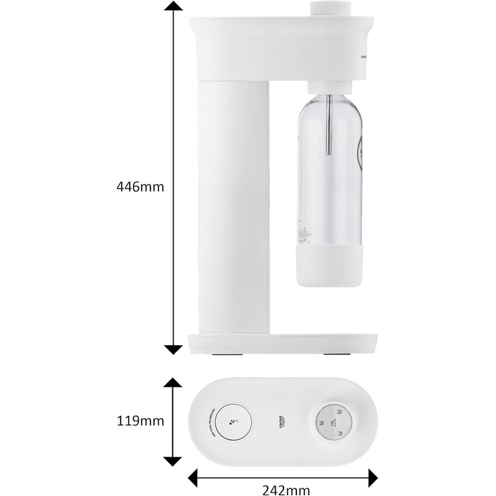 Набір виробників газованої води (3 регульованих рівня CO2, пляшка CO2, пляшка 0,85 л для води порошок для чищення), біла пляшка 0,85 л CO2