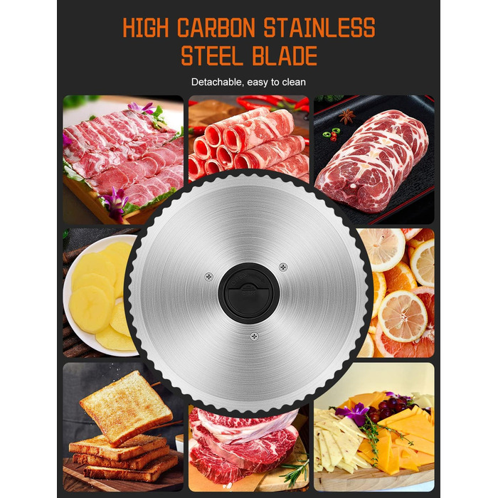 Електричний нарізувач їжі з нержавіючої сталі - Регульований кухонний комбайн від 0 до 15 мм - 2 леза - Нарізка ковбаси - Нарізка хліба, нарізка шинки, м'ясо (150 Вт 2 леза чорний)