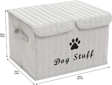 Великий лляний ящик Pethiy з кришкою для аксесуарів для собак - Складаний подвійний сітчастий кошик з ручками, для іграшок та одягу для собак - 43 x 31 x 26 см (Сірий у смужку)