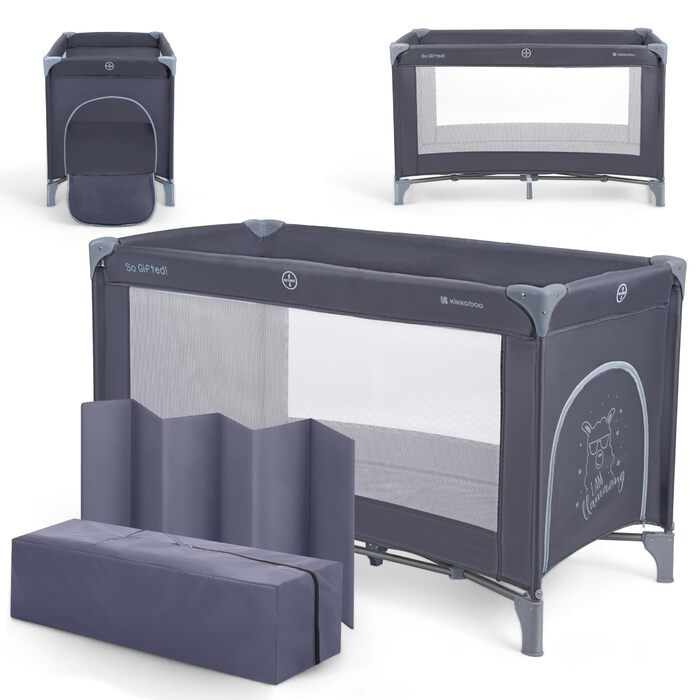 Дитяче ліжечко KikkaBoo Baby Travel Cot SO GIFTED, 120x60 см, до 15 кг, складне та компактне, портативне з сумкою для перенесення, розкладне для подорожей та відпусток, темно-синє