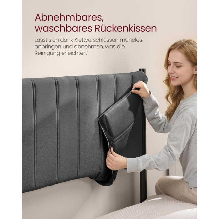 Каркас двоспального ліжка VASAGLE, каркас ліжка, 140 x 200 см, з м&39яким узголів&39ям, каркас ліжка, сталеві ламелі, витримує навантаження до 500 кг, легке складання, колір &quotсланцево-сірий&quot RMB974GN01 140 x 200 см, колір &quotсланцево-сірий&quot