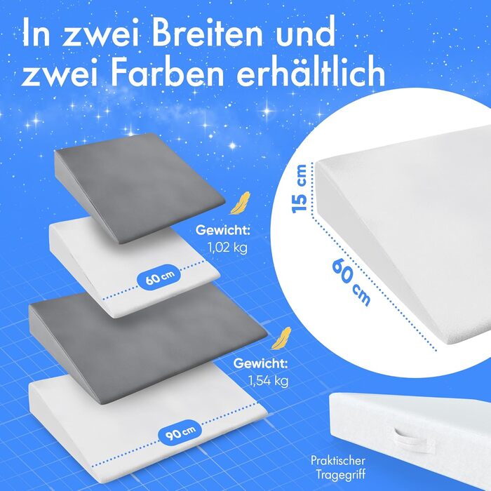 Клин-подушка Velara для ліжка, ширина 90 см Зроблено в Європі Інноваційна 2-шарова система Рефлюксна подушка для покращеного положення сну Клин-наматрацник Клин-наматрацник Подушка для читання з м&39яким чохлом, який можна прати, 90 x 60 x 15 см, білий