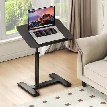 С-подібний бічний столик, регульований по висоті, підставка для ноутбука, що обертається на 360, бічний столик для дивана, мобільний дерев&39яний журнальний столик (чорний)