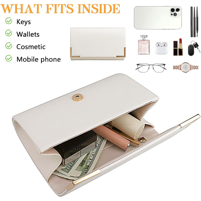 Жіноче вечірнє клатч-сумочка з ланцюжком, м'яка екошкіра, гаманець-сумочка з від'ємним ланцюжком, жіноча сумка на плече, крос-боді для весілля, коктейльної вечірки, біла