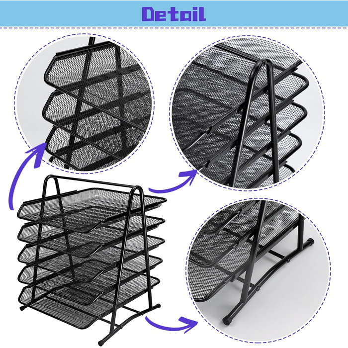 Лоток для листів для офісу, металевий лоток для документів, 5-рівневий настільний органайзер, лоток для паперу, лоток для листів, штабельовані відсіки для зберігання, ящик для листів, офісний органайзер для офісної школи 5 рівня