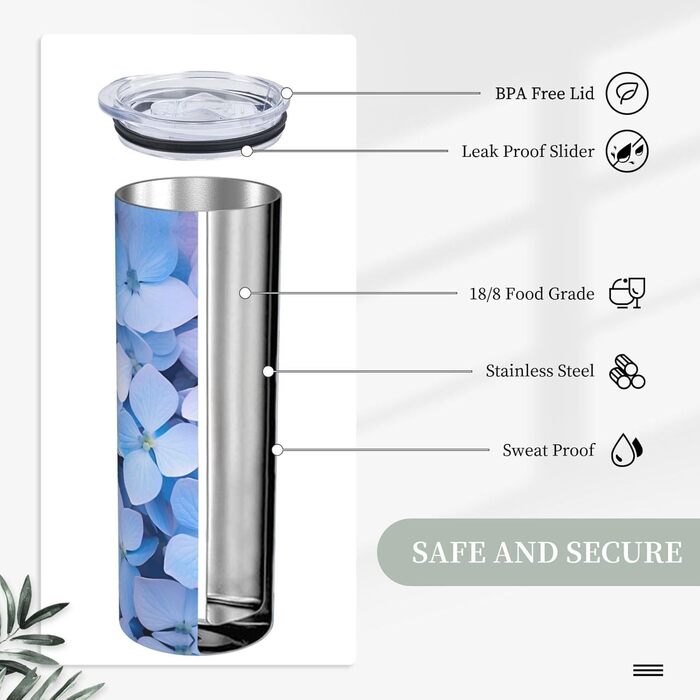 Кухоль з прямою трубочкою, принт гортензії, дорожній кухоль, підходить для кемпінгу, офісу та дому, 590 мл