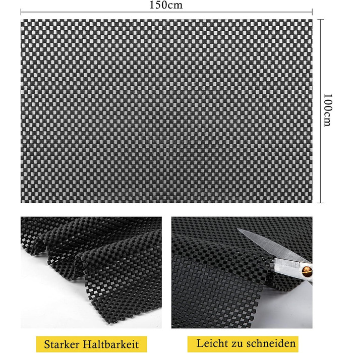 Протиковзкий килимок Протиковзкий килим 100 x 150 см Ковзаючий килимок для багажника автомобіля Ящики протиковзкого килимка Нековзна накладка, вирізана за розміром своїми руками для приладів для їжі Килимок Багажник Фрукти Чорний Чорний-100x150см