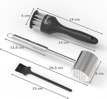 Набір для розпушування м'яса Marindo - розпушувач м'яса та щітка для чищення в комплекті двосторонній розпушувач м'яса з нержавіючої сталі, можна мити в посудомийній машині розпушувач м'яса з 20 лезами з нержавіючої сталі