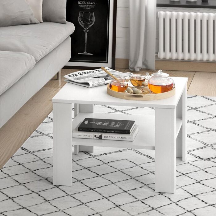 Журнальний столик Vicco Homer, журнальний столик з полицею, білий, 60 x 60 см Білий 60x42x60 см