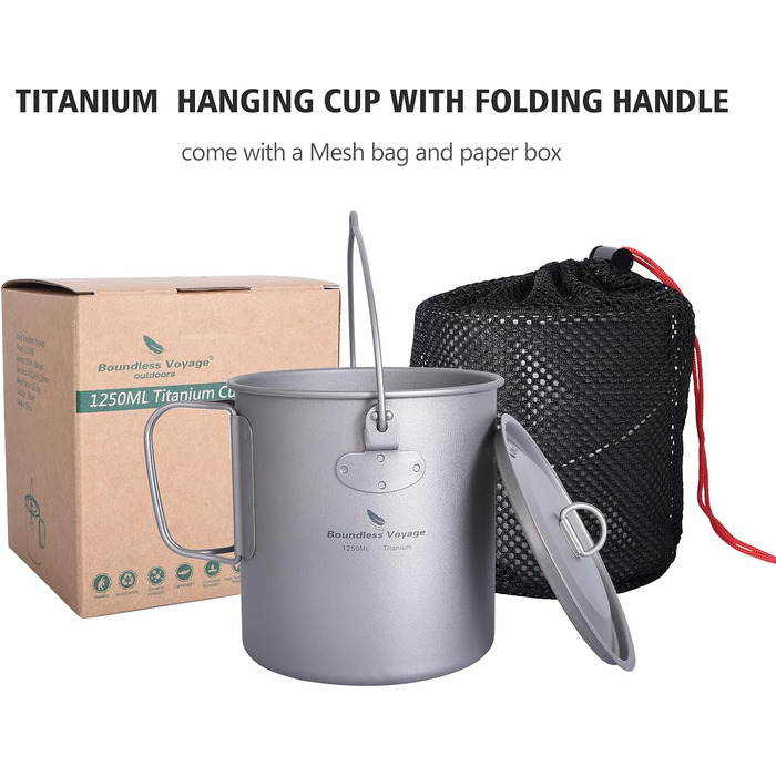 Безмежна подорож на відкритому повітрі 750 мл 800 мл 1100 мл 1300 мл Титанова каструля з кришкою Складна ручка для застави Кемпінг