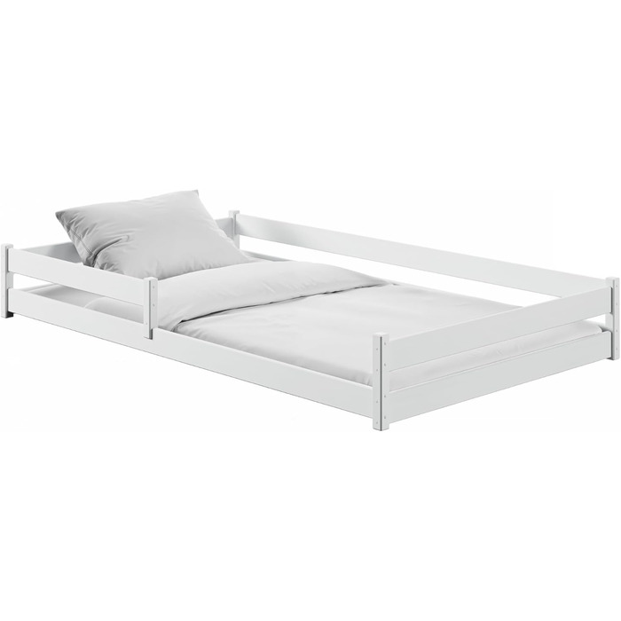 Дитяче ліжко Kids Collective, підлогове ліжко 120x200 см із захистом від падіння та рейковою основою, ліжко Монтессорі, дитяче ліжечко, юнацьке ліжко, односпальне ліжко (опція) з матрацом Біле 120x200 см без матраца, Біле