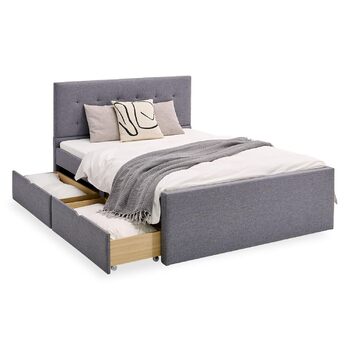 Ліжко Homestyle4u 120x200 з ящиком для зберігання, рейкова основа, м&39яке ліжко, сіра тканина, двоспальне ліжко, каркас ліжка, 2 шухляди Артикул 1979 120 x 200 см