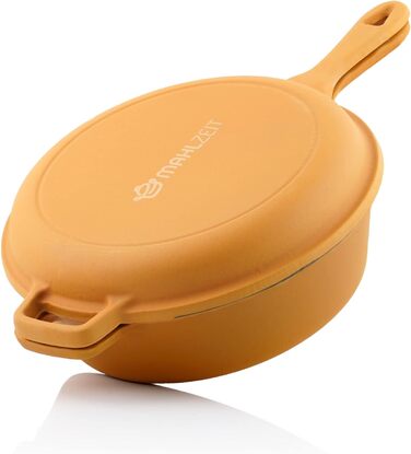 Чавунна каструля Mahlzeit 4,4 л помаранчева, кругла емальована чавунна сковорода з кришкою чавунна каструля, підходить для індукці