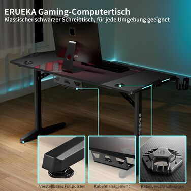 Ігровий стіл EUREKA ERGONOMIC, 140 x 60 см, МДФ / сталь / вуглецеве волокно, чорний