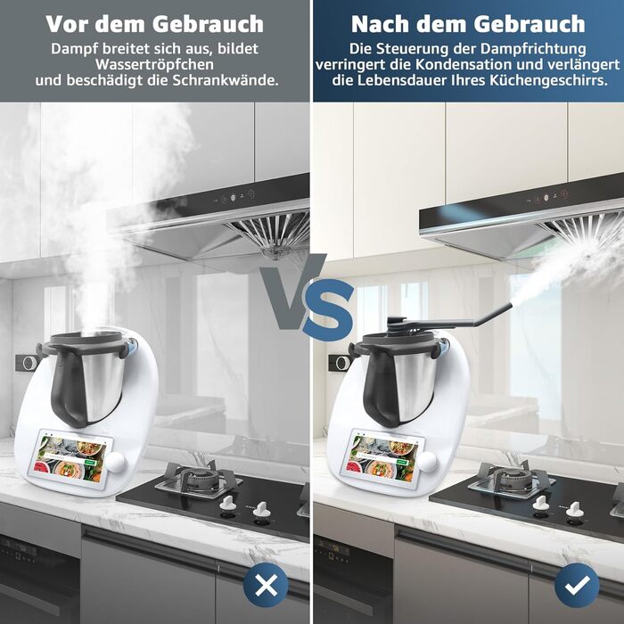 Паровий дивертор для Thermomix TM6 MCC, для аксесуарів Thermomix Силіконовий конденсатовідвідник, захист навісних шаф Сумісний з Monsieur Cuisine Smart Extra Long Відведення пари зі щіткою Версія Extra Long (труби 15 см 10 см)