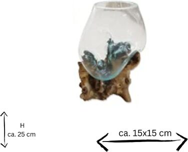 Плавлене скло на кореневій деревині - скляна чаша на кореневій деревині - тик зі скляною вазою або чашею (скло 25 х 15 см)