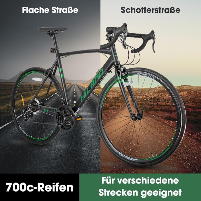 Шосейний велосипед Hiland 28 дюймів, 14 швидкостей, алюмінієва рама, 700c, міський велосипед для чоловіків та жінок, чорний, L-Carreras