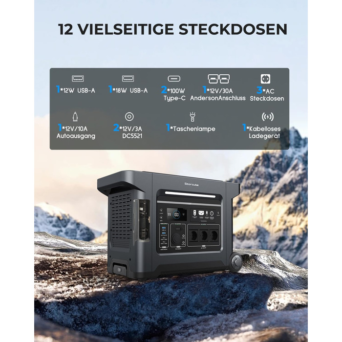 Портативна електростанція STORCUBE S2500, сонячний генератор 2560 Втгод з розетками змінного струму 230 В/3300 Вт, акумуляторна електростанція LiFePO4 Зовнішня мобільна станція зберігання енергії, автофургон та генератор аварійного живлення