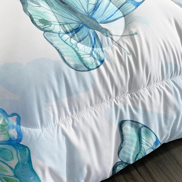 Ковдра QOOMO метелик, двоспальне ліжко, комплект дитячої постільної білизни з метеликами, 3-секційна, друкована ковдра з 2 наволоч