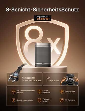 Енергозберігаючий малий електричний вентилятор-обігрівач Dreo, 1500 Вт з термостатом, коливальний електричний нагрівальний елемент 70, керамічний нагрівач PTC, тихий, режим ECO, 12-годинний таймер, захист від перегріву та перекидання, стандартний срібляст