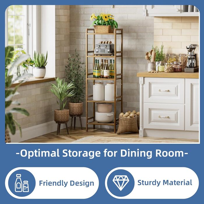 Бамбукова полиця для ванної кімнати HITNET, 5-рівнева книжкова полиця, полиця для ванної кімнати, окремостояча вузька висока полиця з регульованими полицями, компактна полиця для зберігання речей для домашнього офісу, горіх