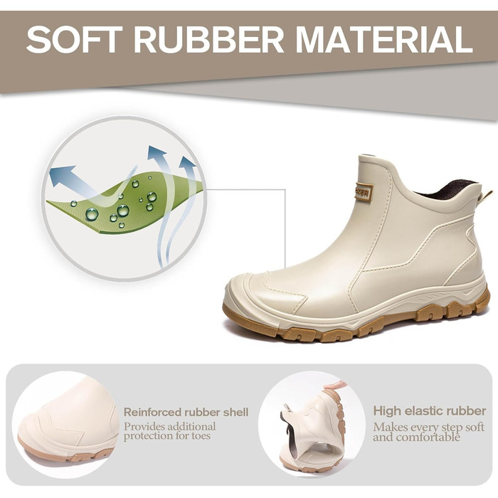 Чоловічі та жіночі гумові чоботи короткі та до середини литки, стильні, водонепроникні, нековзні, підходять для дощових днів та слизької підлоги, садове взуття, розміри 38-46 EU, розмір 42 EU, бежеві, 538