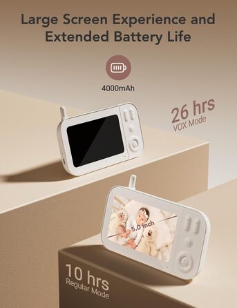 Відеоняня з камерою 5 дюймів, відеоняня з камерою без Wi-Fi, радіоняня з акумулятором 4000 мАг, нічне бачення 720P HD, двосторонні