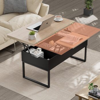 Розсувний журнальний столик з регульованою висотою, шухлядами та відкритим відділенням, коричнево-чорний, легкий підйом та закриття, більші приховані відділення