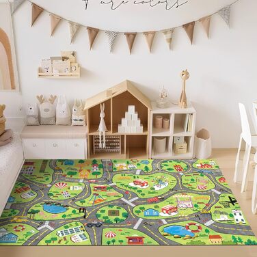 Килим для дитячої кімнати, ігровий килимок, дизайн вулиці/міста для хлопчиків та дівчаток, дитячий килимок, що прається, для дитячої кімнати, спальні та ігрової кімнати з протиковзкою підкладкою, 80x150 см, для дитячого майданчика 80 x 150 см