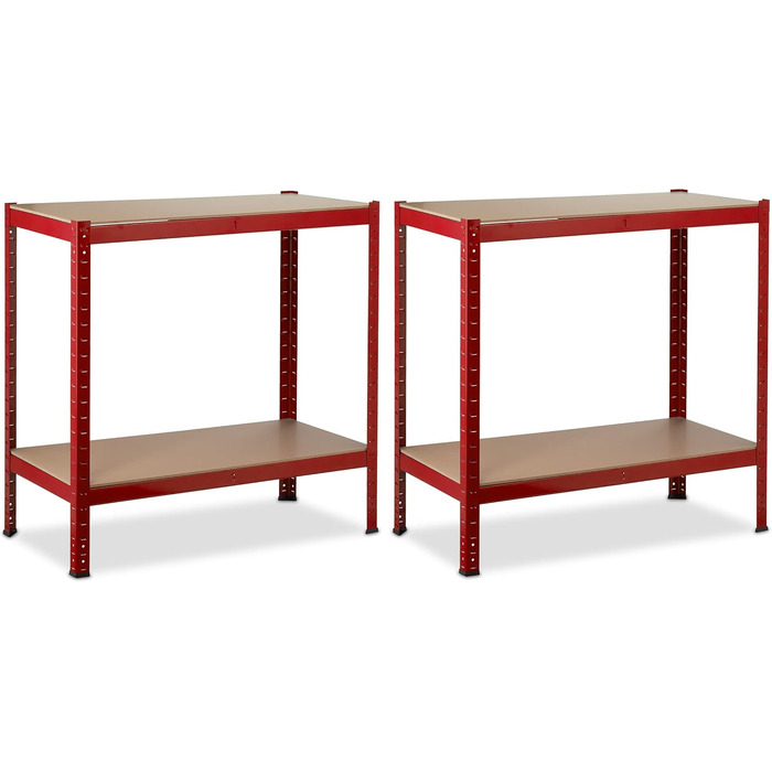 Полиця для зберігання Relaxdays High-Tech 150x70x30 см, 4 полиці, сталь, червоний Вантажопідйомність 700 кг, полиця для підвалу, гаража, вставна збірка