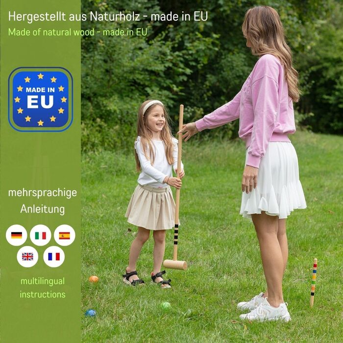 Набір для крокету та бочче GICO KROBOC XL, веселі ігри для дітей та дорослих, з високоякісними компонентами з масиву дерева, 3109