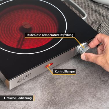 Перша інфрачервона керамічна плита TZS в Австрії ВСІ види горщиків Одинарна конфорка 17,5см Варильна поверхня для переїзду, кемпінгу, будинку для відпочинку - швидке нагрівання та плавне регулювання - один світловий індикатор з чорними ручками
