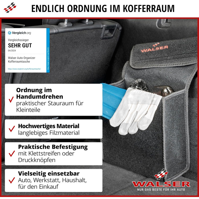 Органайзер для авто Walser, сумка для багажника, розмір S - 28x14x28 см, чорний