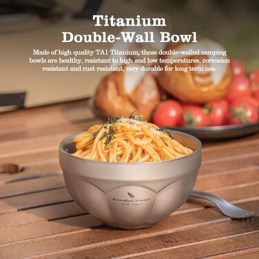 Титанова миска Boundless Voyage з подвійними стінками, для активного відпочинку, кемпінгу, металева миска, надлегка, портативна миска для вівсянки, рису, супу, йогурту, салату (500 мл - Ti1171t) 500 мл - Ti1171t