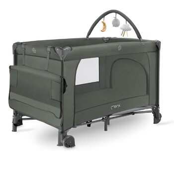 Дитяче та дитяче дорожнє ліжечко MoMi BELOVE PLUS 2-в-1, складне, 2 рівні для сну для немовлят до 9 кг та дітей до 15 кг з дитячим матрацом, ігровою ручкою, пеленальний килимок та сумка для перенесення, темно-зелений