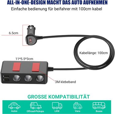 В 1) Розподільник прикурювача автомобільний адаптер 12В 120 Вт автомобільний зарядний пристрій 3 розетки 24В з декількома розгалуж