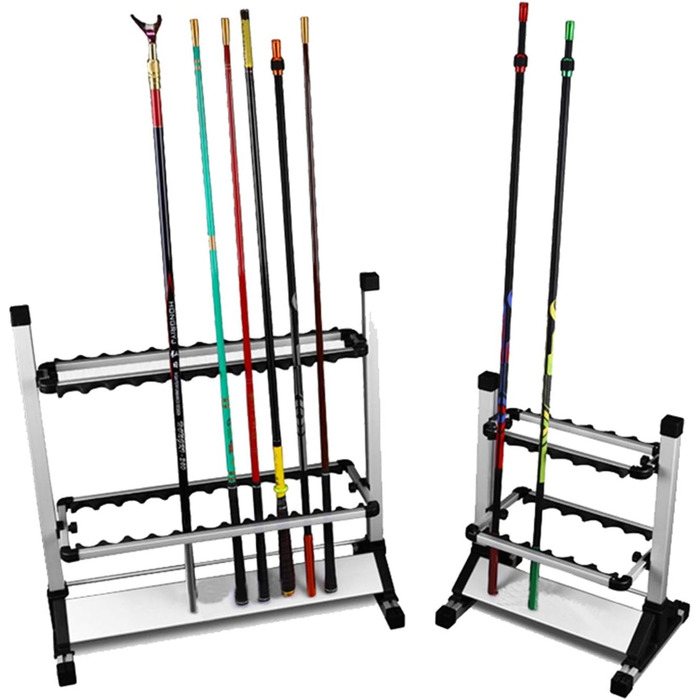 Підставка для вудок тримач для вудок з алюмінієвого сплаву, до 24 вудок, органайзер для зберігання вудок у гаражі або будинку, стійка на 24 вудки, сріблясто-чорна