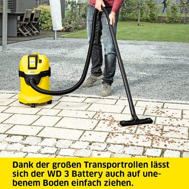 Акумуляторний пилосос для вологого/сухого прибирання Krcher 36 В WD 3 Акумулятор, патронний фільтр, всмоктувальний шланг 2 м, розм