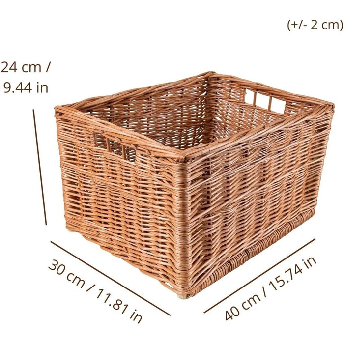 Великий плетений кошик для зберігання Creative Home 40 x 30 x 24 см (/- 2 см) Ручне плетення, міцний Плетений кошик з натуральних матеріалів з ручками Для полиць, іграшок, інструментів, ванної кімнати 40 x 30 x 24 см Коричневий 1