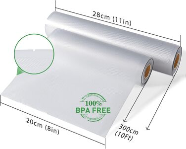 Вакуумний пакувальник KitchenBoss 6 рулонів 20/28 x 300 см вакуумна пакувальна плівка для вакуумного пакувальника та су-віду, рулони вакуумної плівки без BPA, вакуумний пакувальний пакет із захистом від кип'ятіння, вакуумний пакет для їжі багаторазовий 20