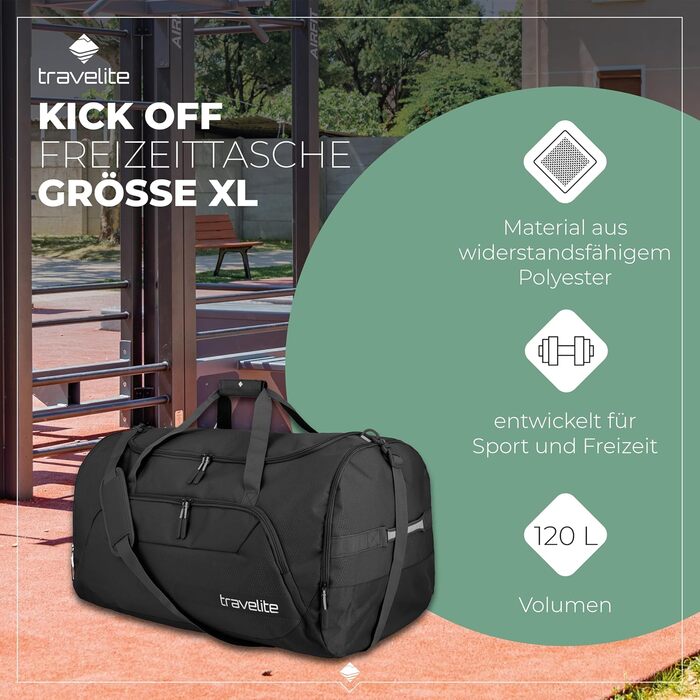 Велика дорожня сумка Travelite XL, Kick Off, легка сумка для відпусток та спорту, басейну, перебування в лікарні, 70 см, 120 літрів Дорожня сумка XL (70 см/120 літрів) Чорного кольору