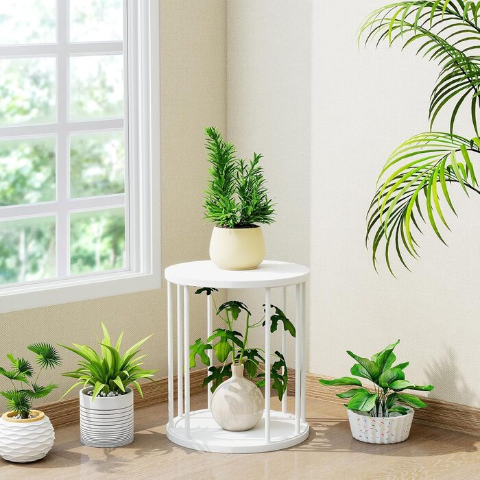 Кругла металева підставка для рослин HDANI 35 см, міцна та надійна підставка для квітів для вітальні, саду, балкону, дерев&39яний квітковий табурет, білий колір, висота 35 см