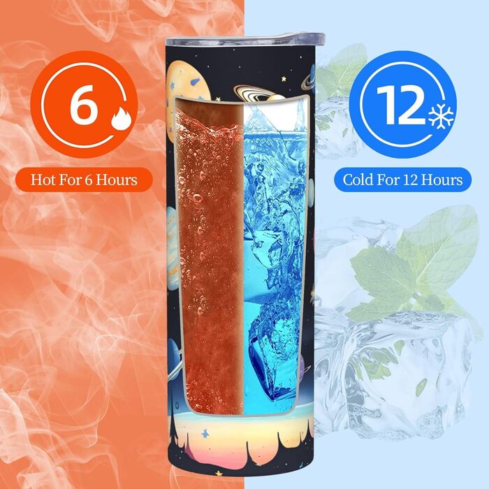 Кружка з прямою трубочкою, дизайн Сатурн, Юпітер, Земля, друкований принт, підходить для кемпінгу, офісу та дому, 590 мл